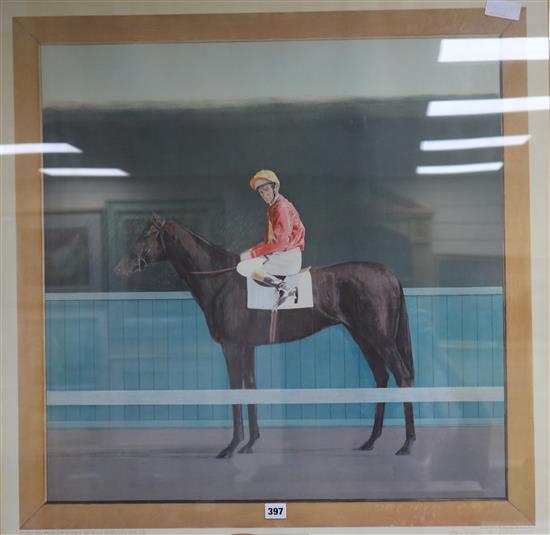 Bryan Organ, litho, Lester Piggott on a horse, signed, 85 x 82cm